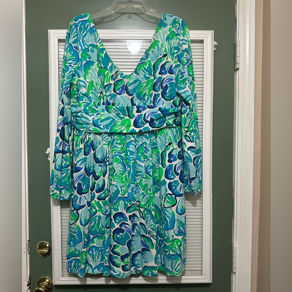 Lilly Pulitzer Fleur Agate Green Lazy River Rayon Spandex Jersey Dress XL - Picture 4 of 10